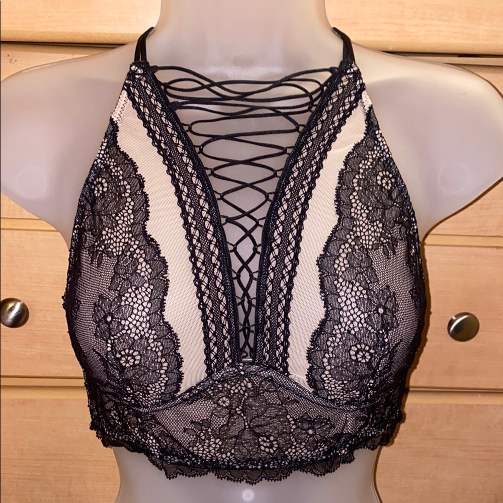 Victoria's Secret Black and Cream Lace Bralette